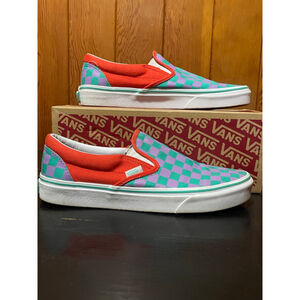 Women's Vans Slip-On cherry tomato crazy check size 7.5 men’s size 9